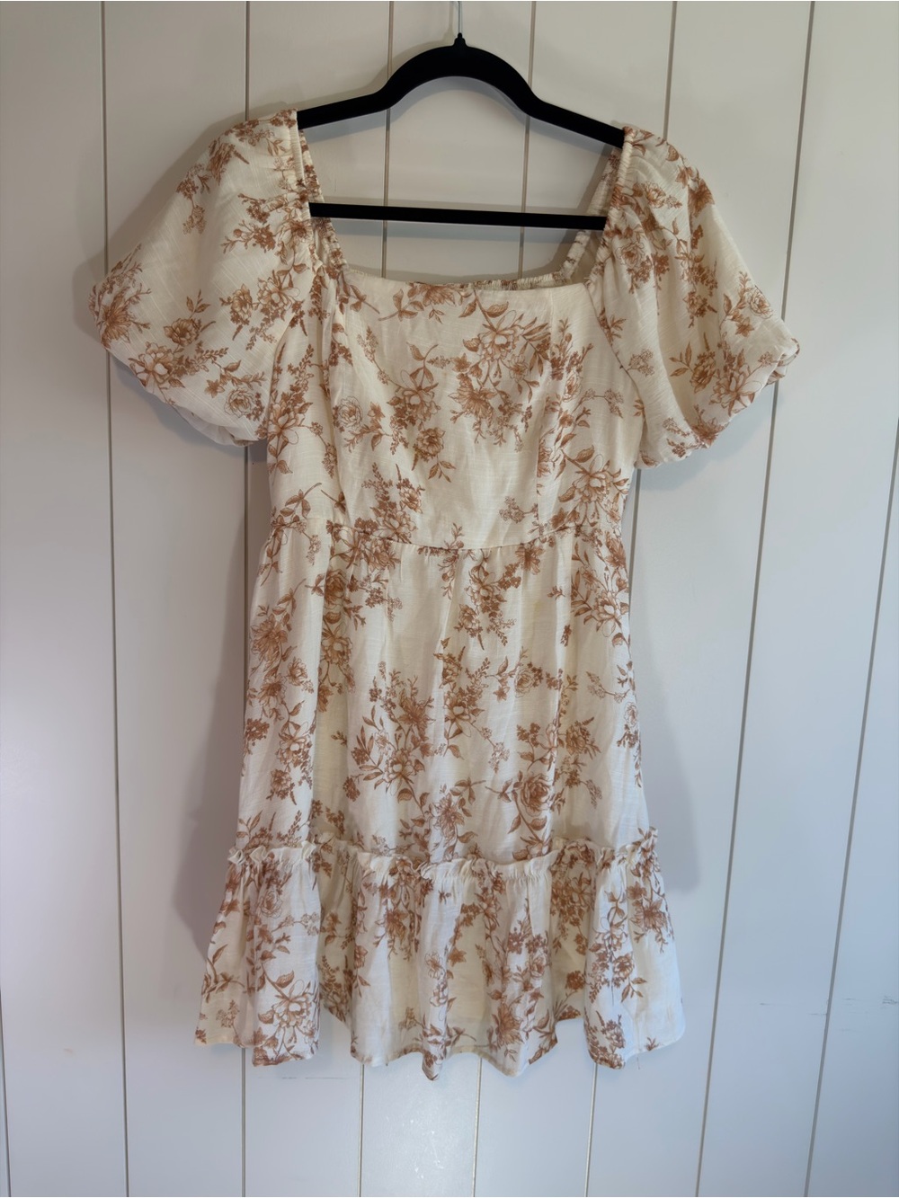 Blu Pepper Ivory Mini Dress with Brown Floral Print - Size S